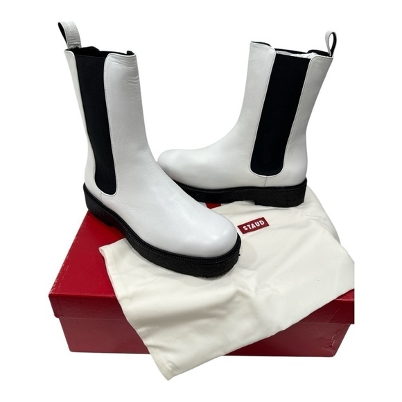 STAUD Palamino White Leather Black Gore Ankle Chelsea Boots size 36 US 6 NWB - Picture 4 of 12